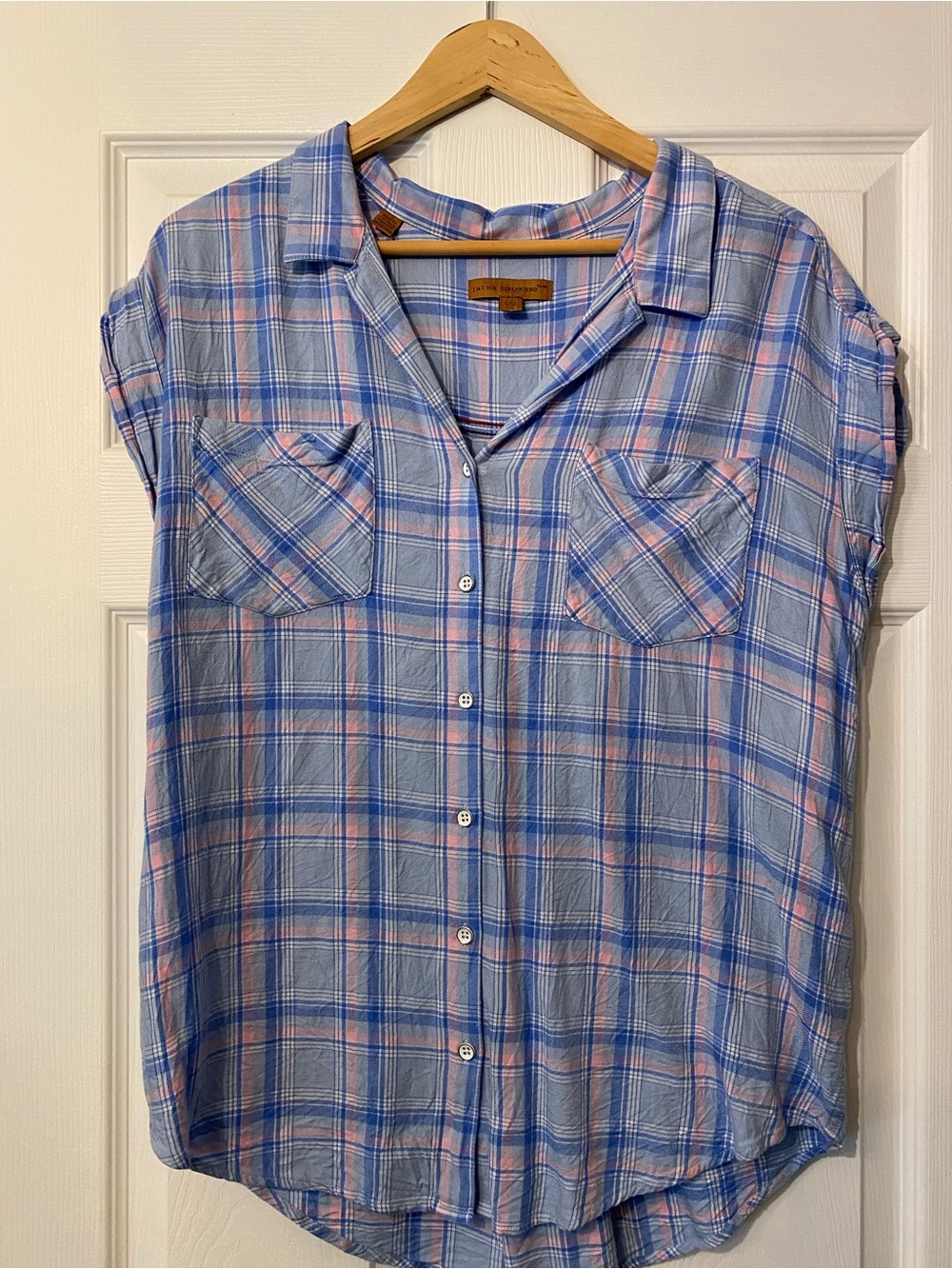 JACHS Girlfriend Light Blue and Pink Plaid Shirt